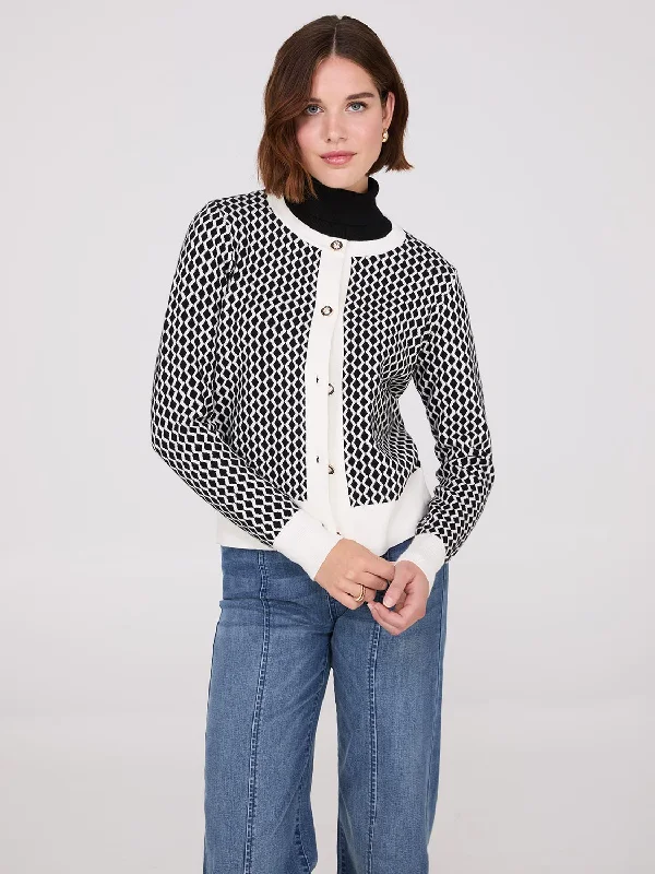 open front women cardigan for easy stylingGeo Print Cardigan
