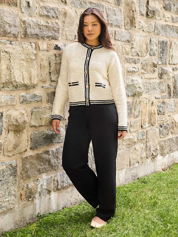 plus size women cardigan for comfortable layeringContrast Tipping Ribbed Cardigan