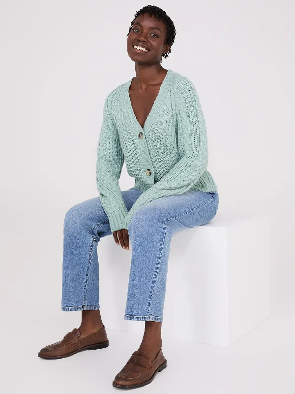 cropped women cardigan to pair with high - waisted jeansV-Neck Multi Cable Cardigan