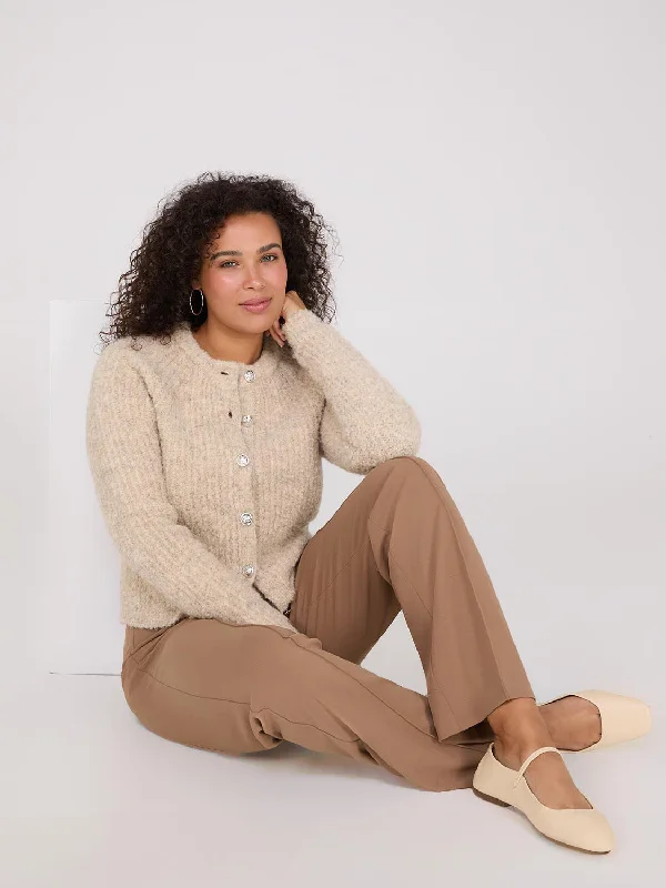v neck women cardigan to elongate the necklineFaux Wool Raglan Cardigan