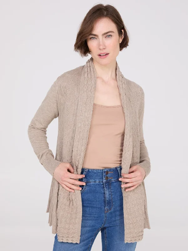 open front women cardigan for easy stylingMulti Stitch Shawl Collar Duster Cardigan