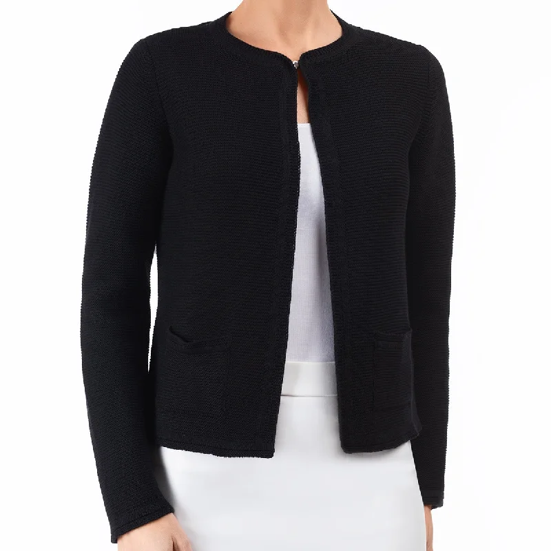 ribbed women cardigan with a classic texture2 Pocket Cardigan in Black