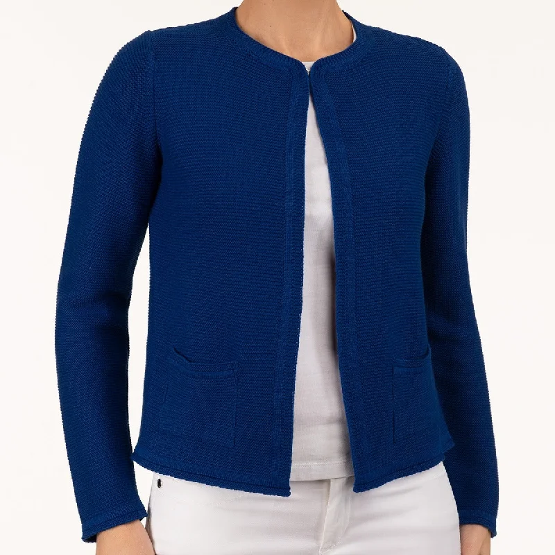 cropped women cardigan to pair with high - waisted jeans2 Pocket Cardigan in Blue Ribbon cropped women cardigan to pair with high - waisted jeans2 Pocket Cardigan in Blue Ribbon