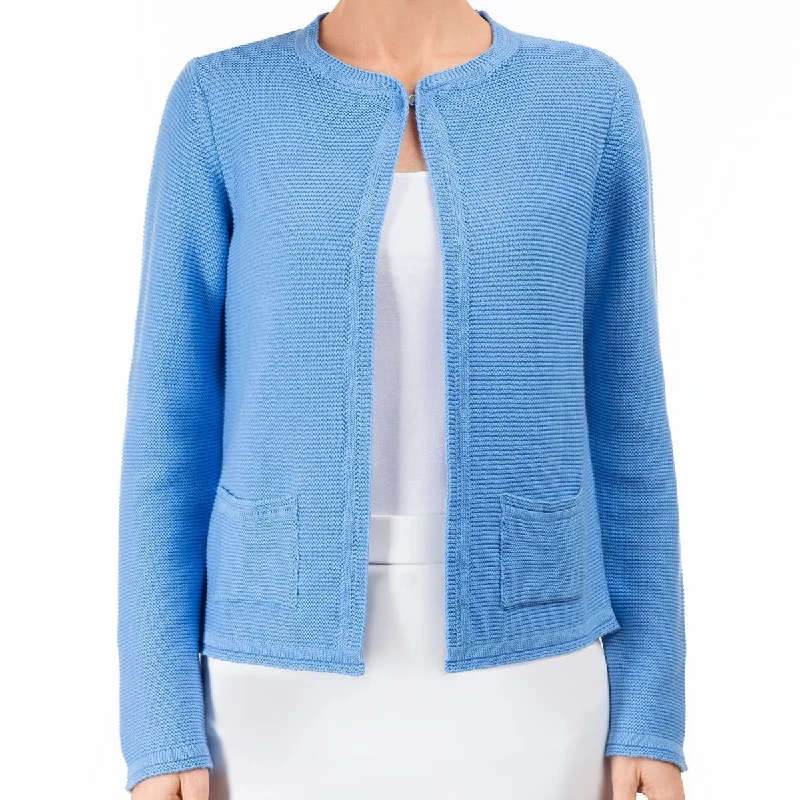 hand knitted women cardigan with artisanal charm2 Pocket Cardigan in French Blue