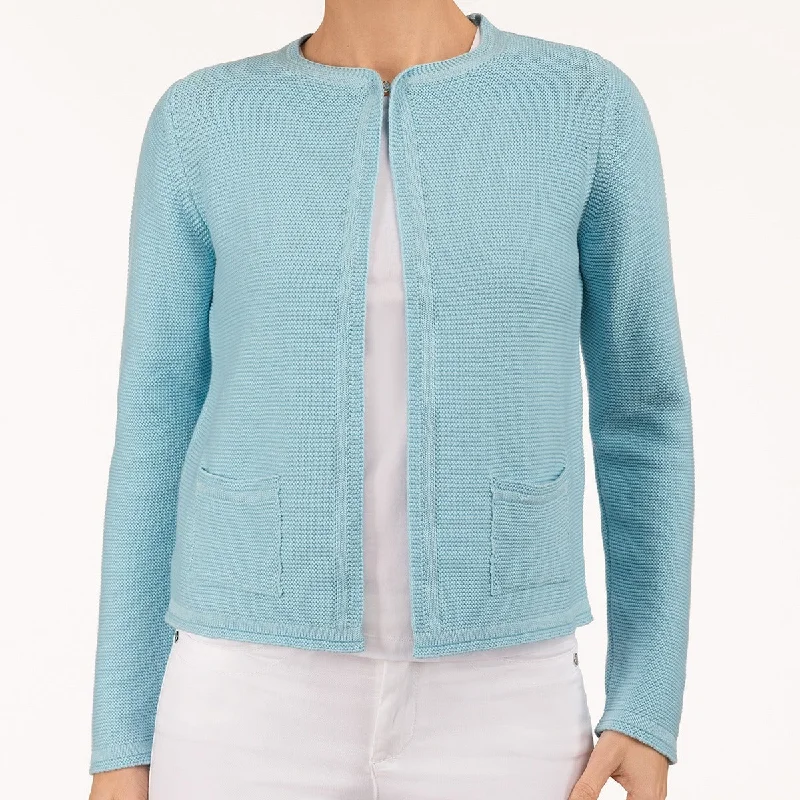 ribbed women cardigan with a classic texture2 Pocket Cardigan in Turquoise Sky