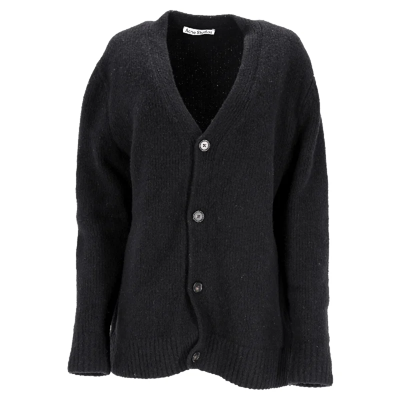open front women cardigan for easy stylingAcne Studios V-Neck Buttoned Cardigan in Black Wool open front women cardigan for easy stylingAcne Studios V-Neck Buttoned Cardigan in Black Wool