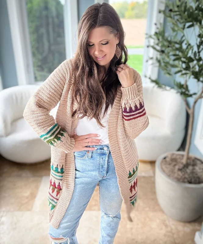 hand knitted women cardigan with artisanal charmAutumn's Charm Mosaic Duster Length Cardigan hand knitted women cardigan with artisanal charmAutumn's Charm Mosaic Duster Length Cardigan