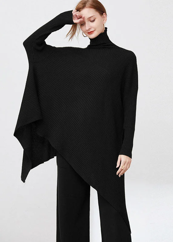 Plus Size Women's Oversized Chunky Knit SweatersBlack Oversized Wool Sweaters Asymmetrical Design Long Sleeve Plus Size Women's Oversized Chunky Knit SweatersBlack Oversized Wool Sweaters Asymmetrical Design Long Sleeve