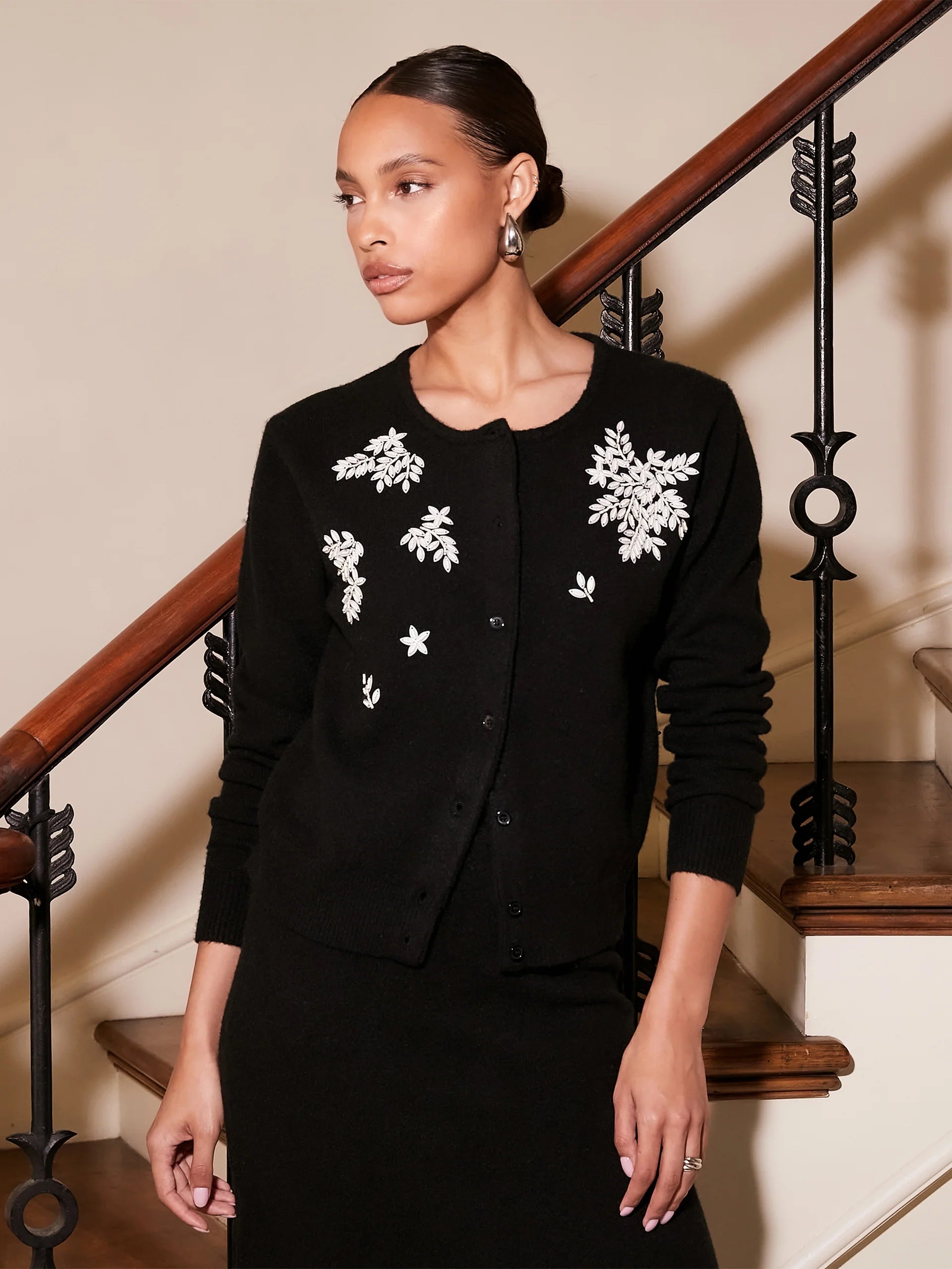 machine washable women cardigan for easy careBree Embellished Cardigan Black