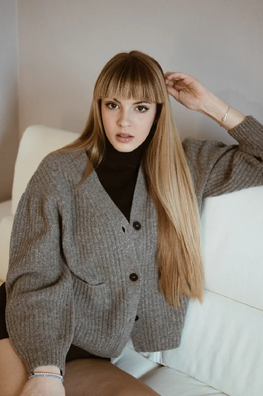 plus size women cardigan for comfortable layeringButton Down Cardigan Grey
