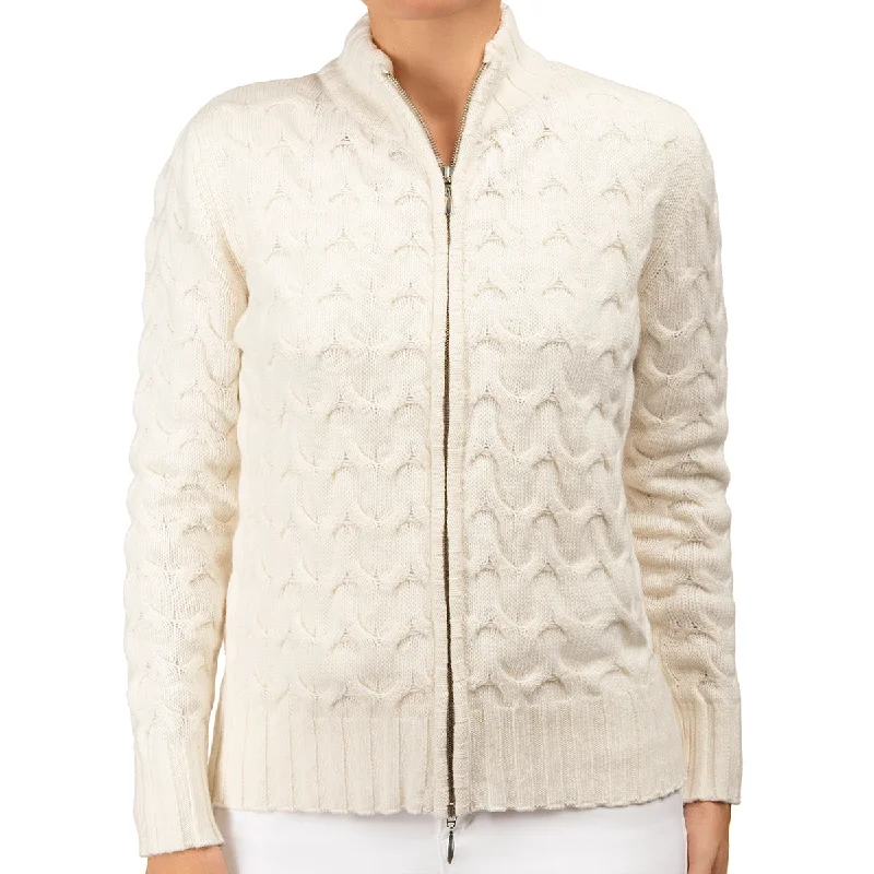 v neck women cardigan to elongate the necklineCable Knit Cardigan in White