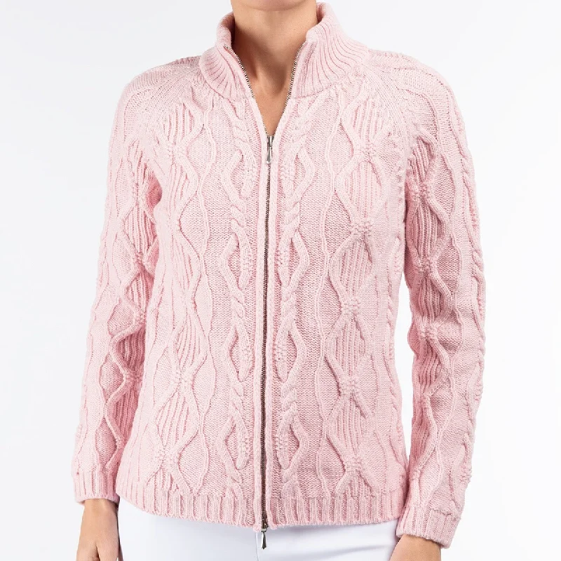 v neck women cardigan to elongate the necklineCable Zip Cardigan in Angelwing