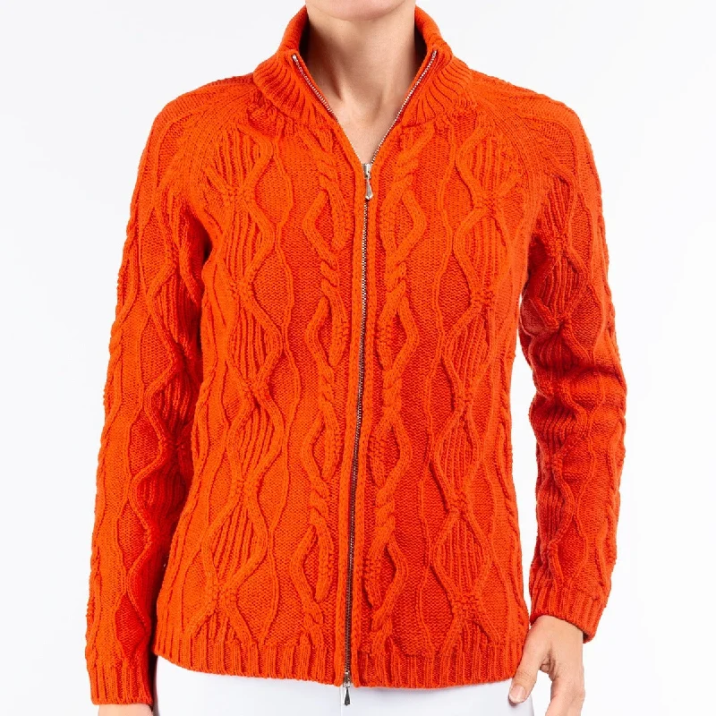 floral print women cardigan for a feminine touchCable Zip Cardigan in Orange