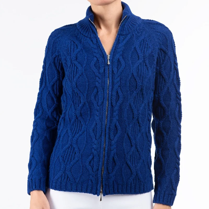 oversized women cardigan for a trendy and cozy lookCable Zip Cardigan in Sapphire