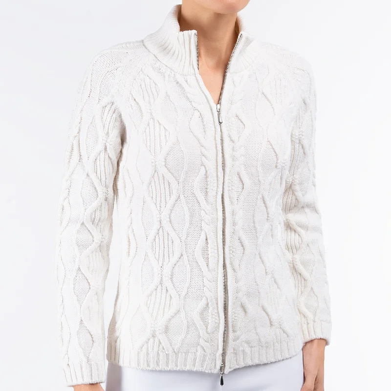 hooded women cardigan for added warmth and styleCable Zip Cardigan in White