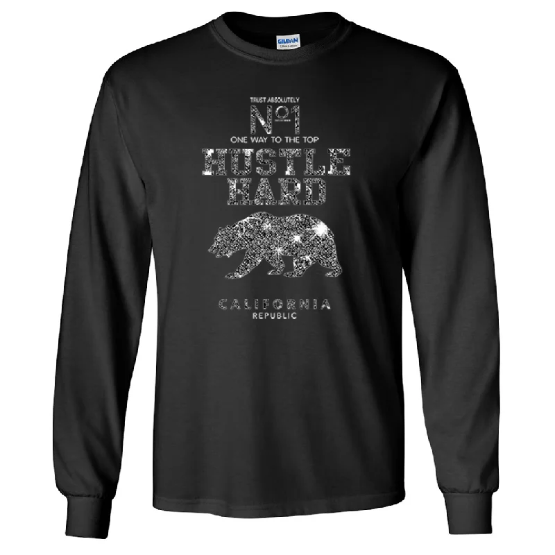 Embroidered Women T Shirt with Intricate DetailsCalifornia Hustle Hard Sparkle Long Sleeve Shirt Embroidered Women T Shirt with Intricate DetailsCalifornia Hustle Hard Sparkle Long Sleeve Shirt