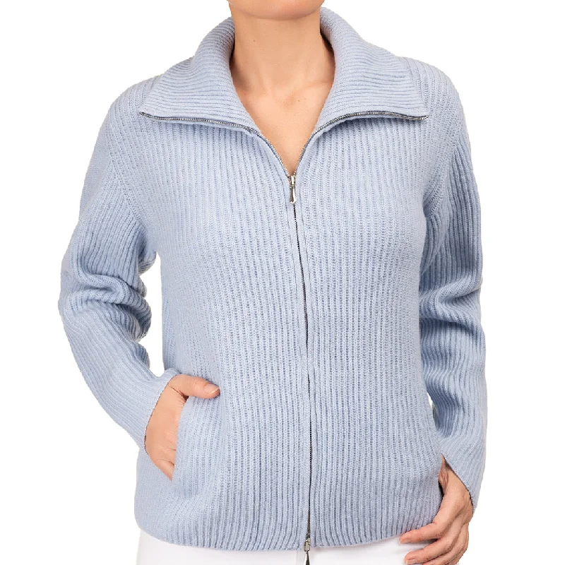 cashmere blend women cardigan for a luxurious feelCashmere & Wool Rib Zip Cardigan in Sky Blue cashmere blend women cardigan for a luxurious feelCashmere & Wool Rib Zip Cardigan in Sky Blue