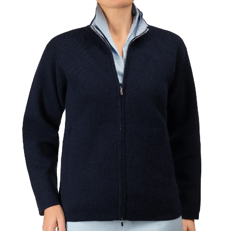 ribbed women cardigan with a classic textureCashmere & Wool Zip Cardigan in Navy