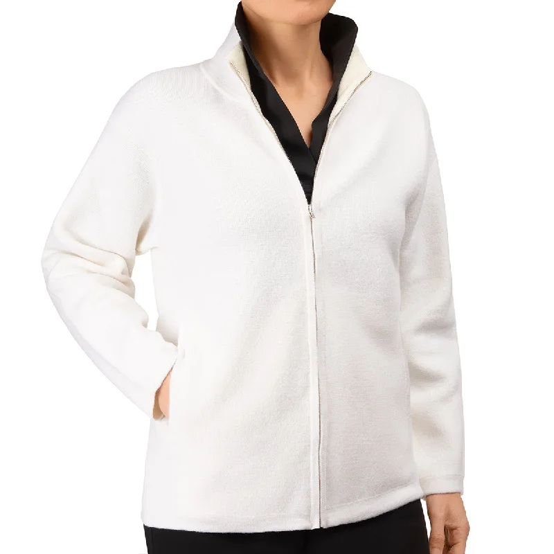 long length women cardigan with side slitsCashmere & Wool Zip Cardigan in White