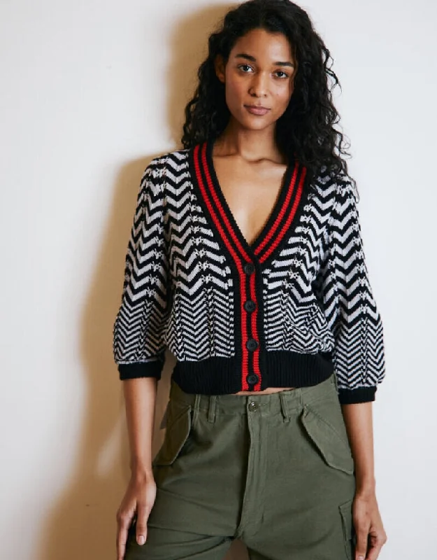 cashmere blend women cardigan for a luxurious feelChevron Stitch Cardigan Black Combo cashmere blend women cardigan for a luxurious feelChevron Stitch Cardigan Black Combo