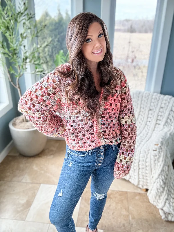 color block women cardigan with bold huesChunky Granny Crochet Cardigan