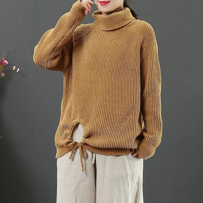 Plus Size Women's Belted Cable Knit SweatersComfy yellow Sweater Blouse winter Loose fitting high neck knitwear Plus Size Women's Belted Cable Knit SweatersComfy yellow Sweater Blouse winter Loose fitting high neck knitwear