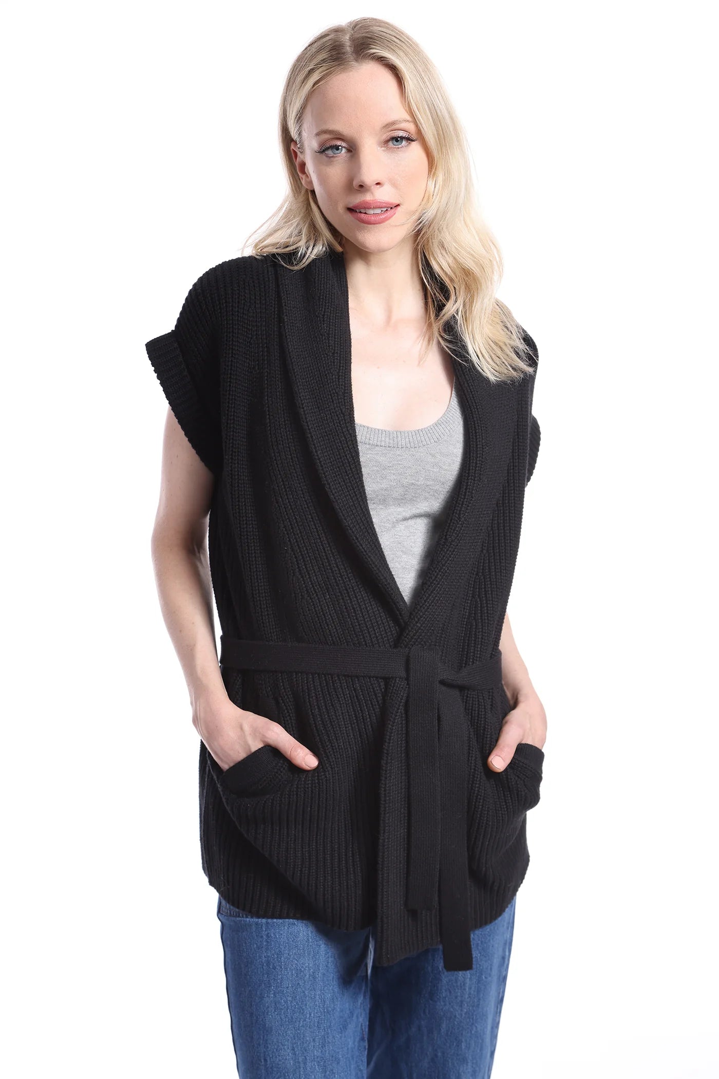 ribbed women cardigan with a classic textureCotton Shaker Shawl Collar Belted Cardigan Black ribbed women cardigan with a classic textureCotton Shaker Shawl Collar Belted Cardigan Black