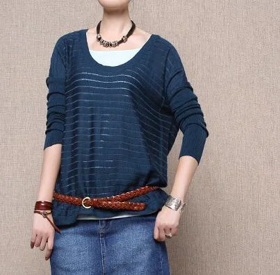 Sleeveless Women's Silk - Trimmed Sweaters for SummerDark blue woolen sweater plus size