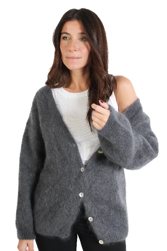 ribbed women cardigan with a classic textureDark Grey Cornelia Cardigan