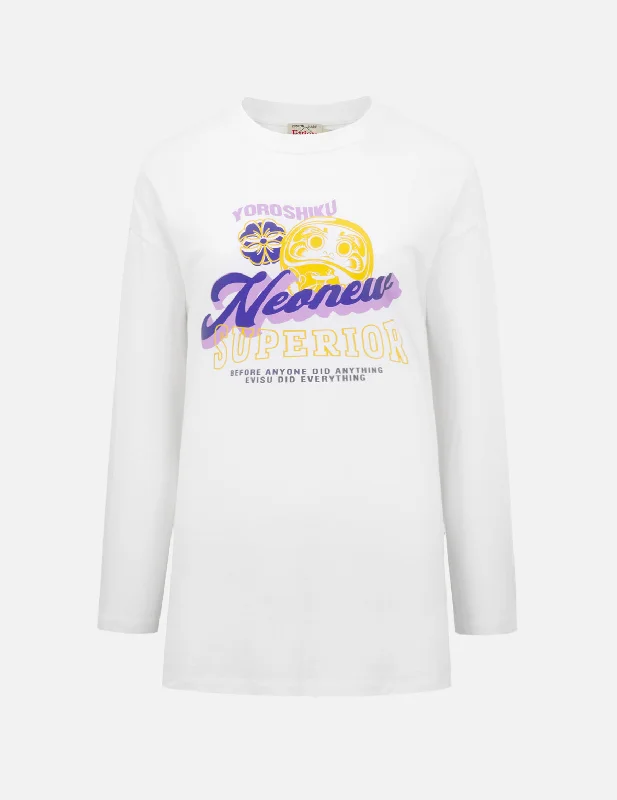Ringer T Shirt Women with Retro - Inspired StripesDaruma and Logo Print T-Shirt