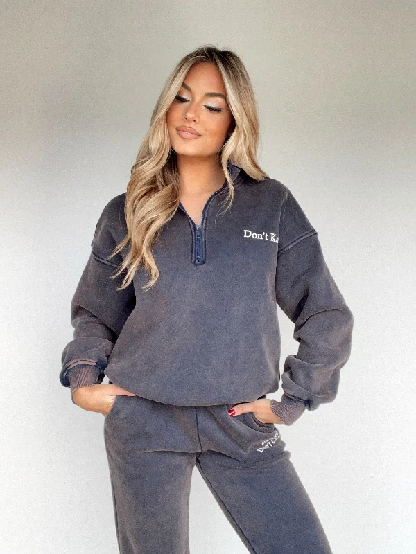Plus Size Women's Embroidered Sweaters in Ethnic StylesDon't Care Half Zip