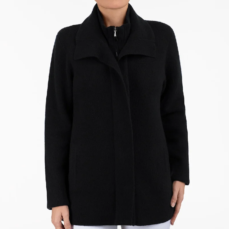 boyfriend style women cardigan for a relaxed fitDouble Collar Zip Front Cardigan in Black boyfriend style women cardigan for a relaxed fitDouble Collar Zip Front Cardigan in Black