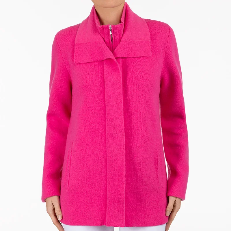 lightweight women cardigan for spring and fallDouble Collar Zip Front Cardigan in Magenta