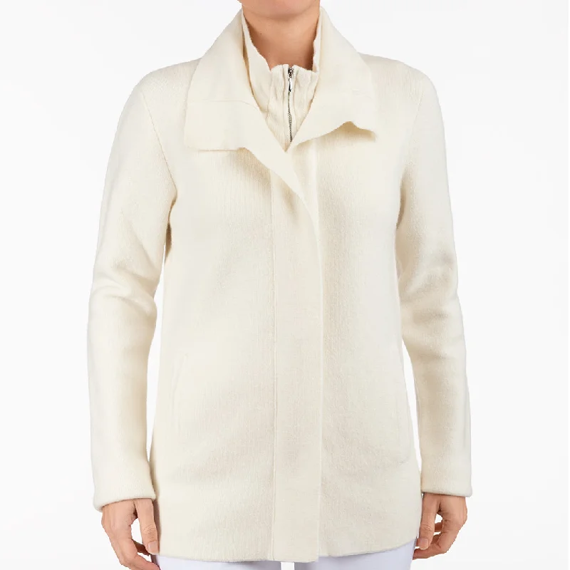 machine washable women cardigan for easy careDouble Collar Zip Front Cardigan in White machine washable women cardigan for easy careDouble Collar Zip Front Cardigan in White