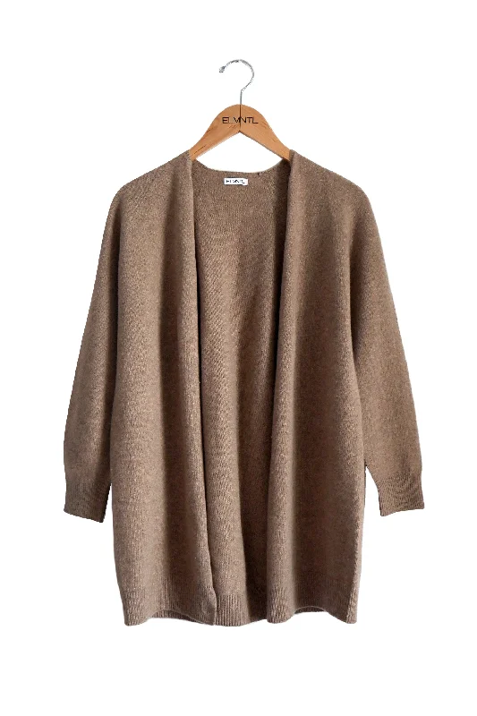 ribbed women cardigan with a classic textureEffortlessly Chic Open Cardigan - Taupe ribbed women cardigan with a classic textureEffortlessly Chic Open Cardigan - Taupe