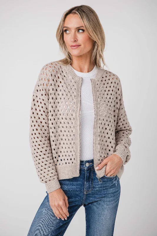 color block women cardigan with bold huesElan Crochet Zip Up Cardigan