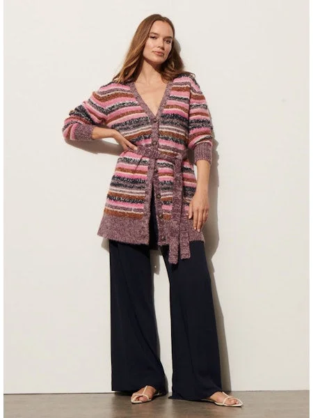 cable knit women cardigan with intricate patternsErica Cardigan Sweater Multi Stripe Berry Blue cable knit women cardigan with intricate patternsErica Cardigan Sweater Multi Stripe Berry Blue
