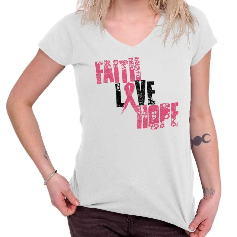 Crew Neck Women T Shirt with a Timeless DesignPink Faith Love Hope Junior Fit V-Neck T Shirt Crew Neck Women T Shirt with a Timeless DesignPink Faith Love Hope Junior Fit V-Neck T Shirt