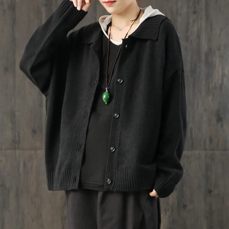open front women cardigan for easy stylingFashion black knitted cardigans Loose fitting o neck sweaters lapel collar open front women cardigan for easy stylingFashion black knitted cardigans Loose fitting o neck sweaters lapel collar