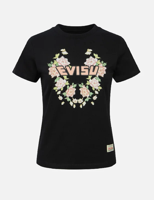 Sheer Women T Shirt for a Stylish and Alluring LookFloral-pattern and Logo Print Slim Fit T-shirt Sheer Women T Shirt for a Stylish and Alluring LookFloral-pattern and Logo Print Slim Fit T-shirt