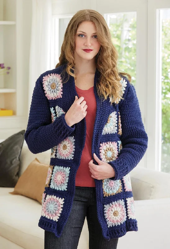 cable knit women cardigan with intricate patternsGranny Square Cardigan