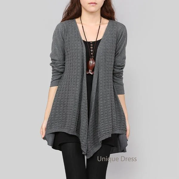 color block women cardigan with bold huesGray spring sweater knit women cardigan