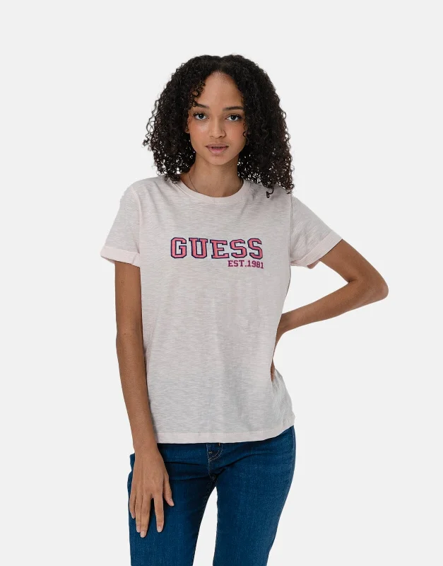 Long Sleeve Women T Shirt for Cooler WeatherGuess College T-Shirt Pink