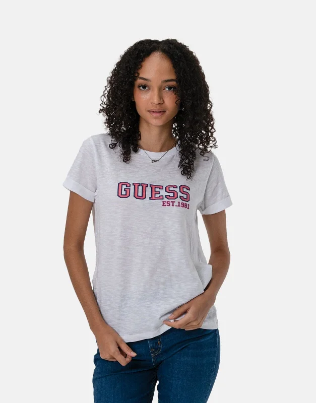 Sequined Women T Shirt for a Sparkly Night OutGuess College T-Shirt White