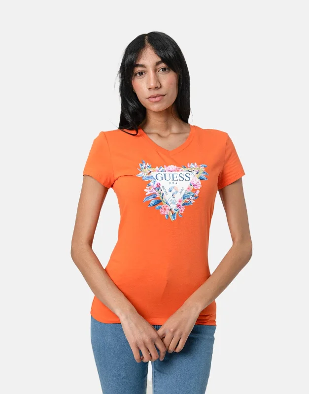 Organic Cotton Women T Shirt for Eco - Conscious WearersGuess Floral Tri T-Shirt Orange Organic Cotton Women T Shirt for Eco - Conscious WearersGuess Floral Tri T-Shirt Orange