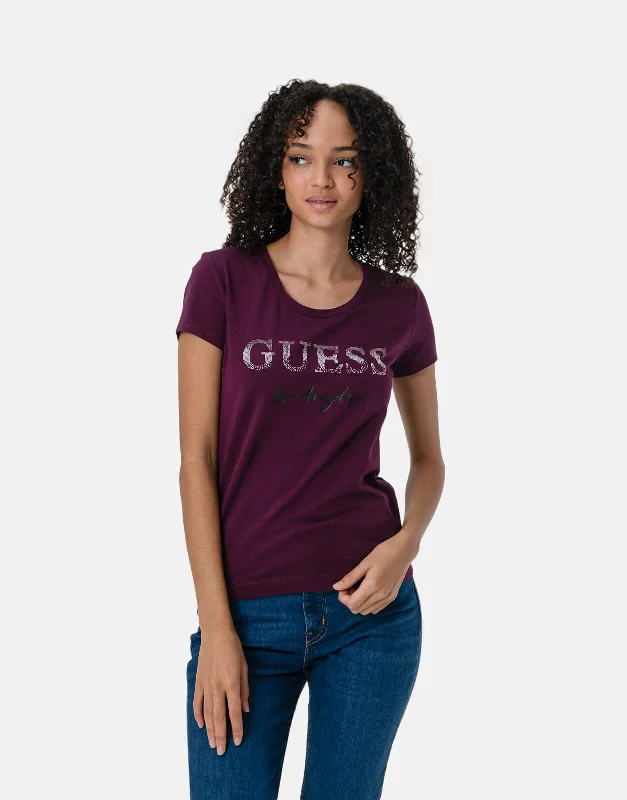 Sleeveless Women T Shirt for Summer ComfortGuess Logo Micro Stud T-Shirt