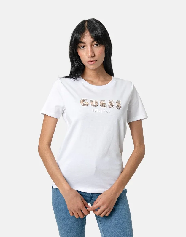 Striped Women T Shirt in a Classic PatternGuess Shaded Logo White T-Shirt