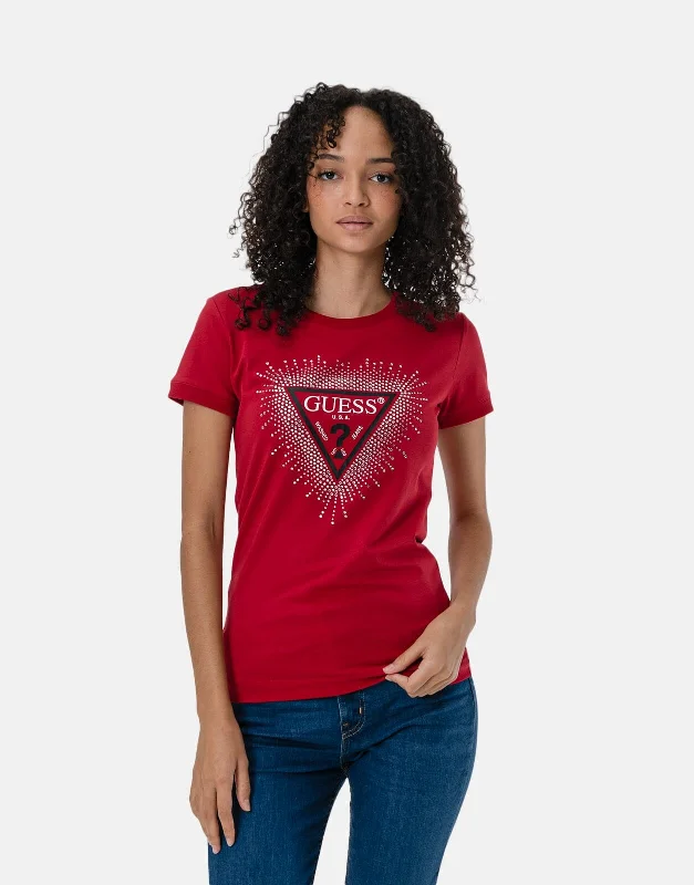 Embroidered Women T Shirt with Intricate DetailsGuess Star Triangle Red T-Shirt