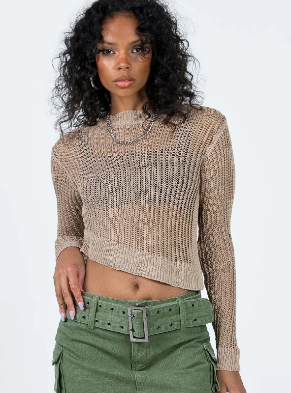 Plus Size Women's Belted Cable Knit SweatersIndianna Sweater Beige