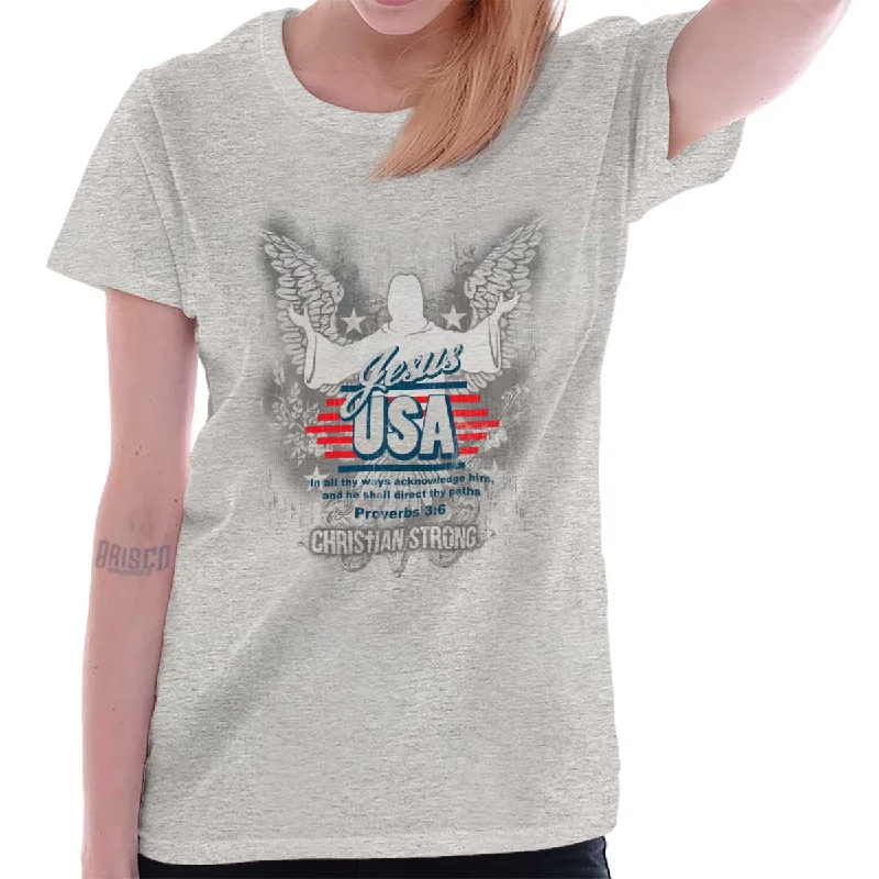 Floral Print Women T Shirt for a Feminine TouchJesus USA American God Christ Ladies T-Shirt Floral Print Women T Shirt for a Feminine TouchJesus USA American God Christ Ladies T-Shirt